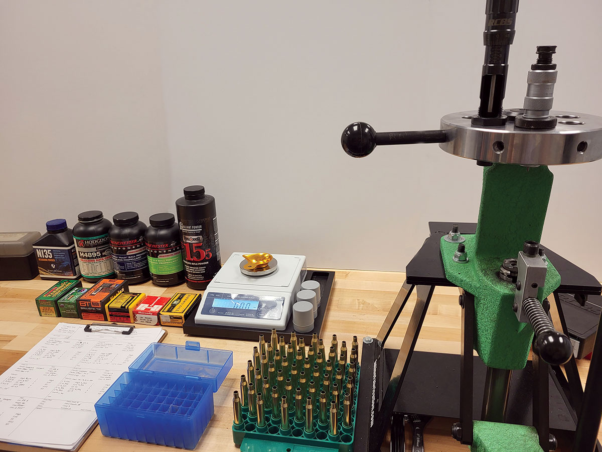 A rare photo of a clean reloading bench. Many high-quality components were used to develop loads along with precision tools to ensure the ammunition was as consistent as possible.